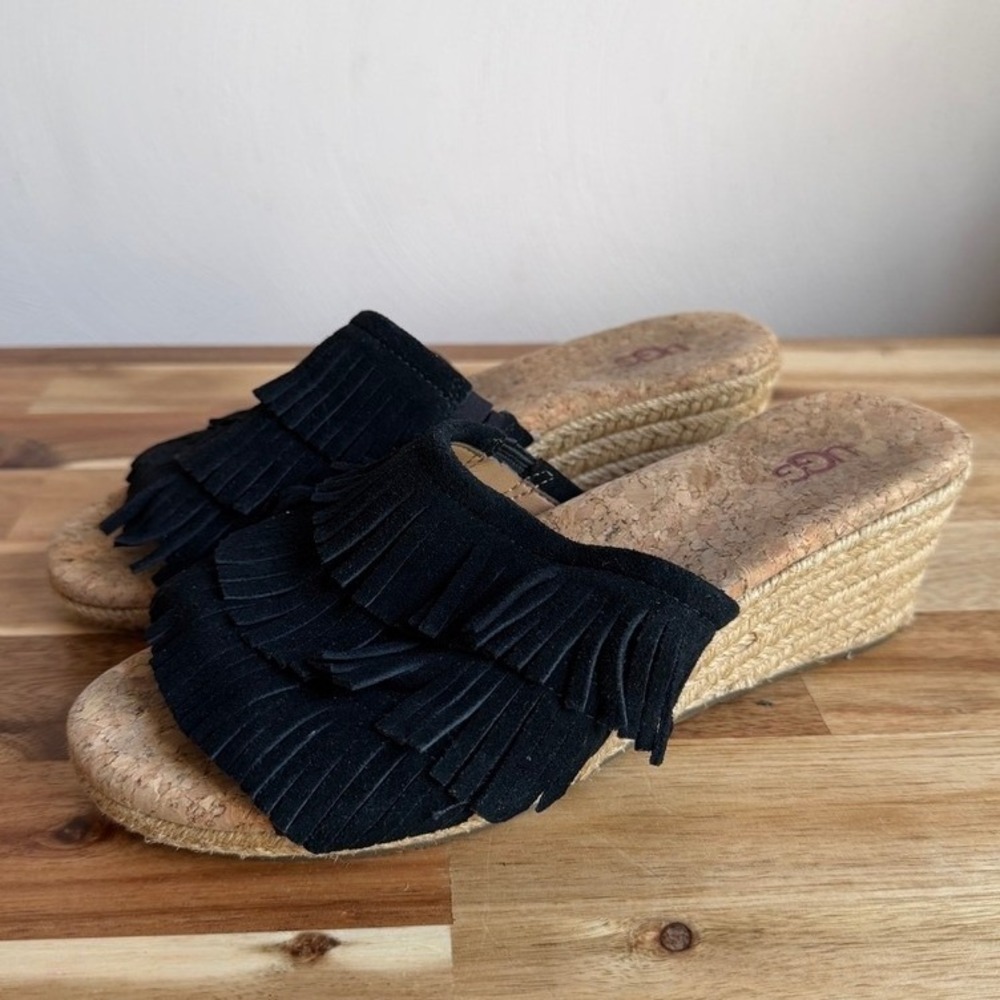 UGG Kendra Fringe Wedge Sandal in Black - Picture 2 of 7